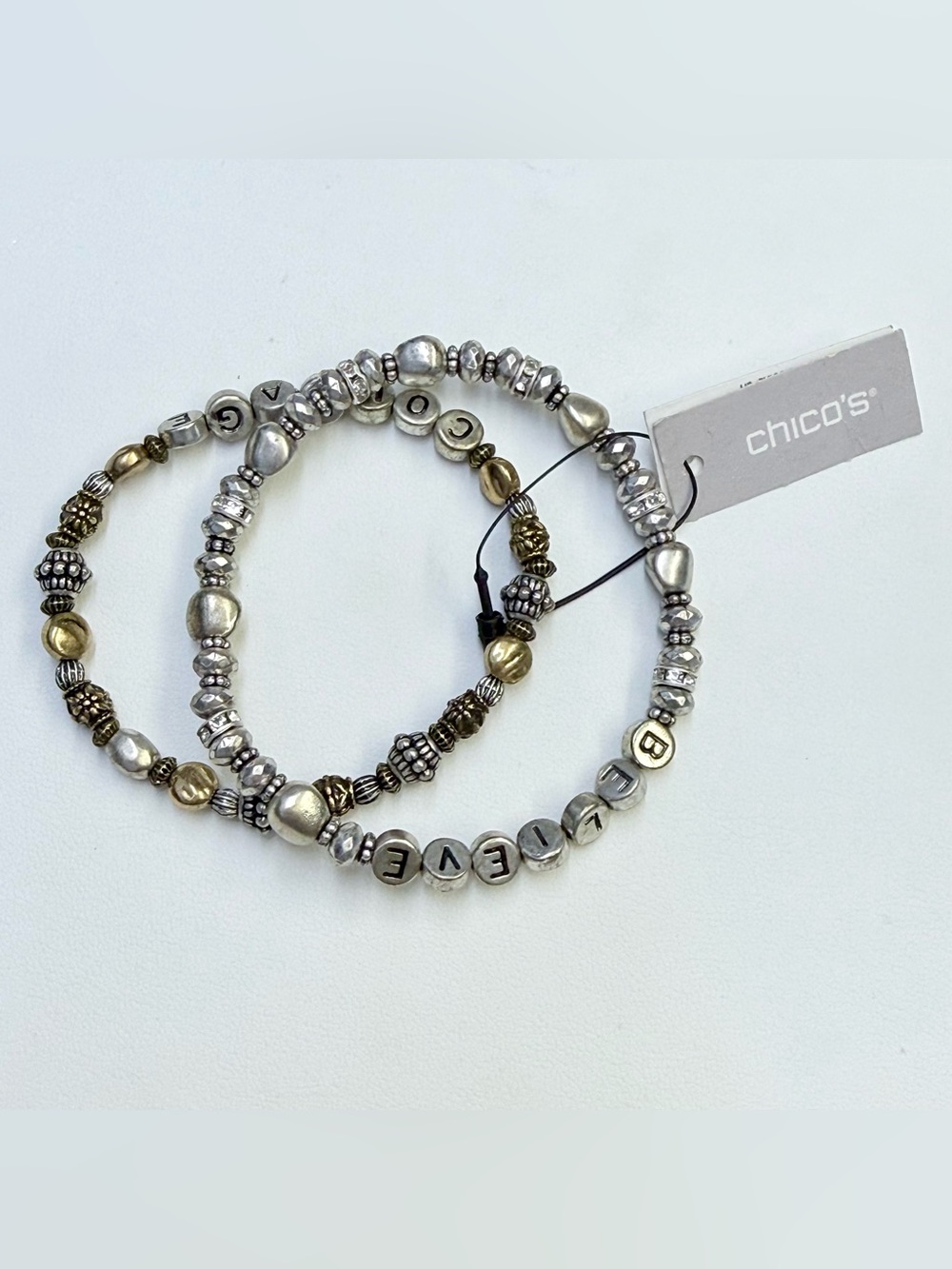 NWT Chico's Stretch Bracelets Silver & Gold Tone Courage Believe Inspirational